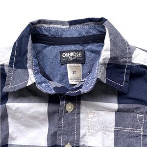 2/$20 OshKosh B'gosh Blue and White Plaid Button Up Shirt Size 2T